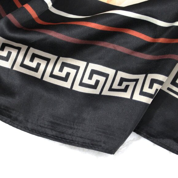 Aldo Floral Print Scarf – Black Border with Greek Key Trim, Oversized Wrap Shawl - Picture 6 of 7